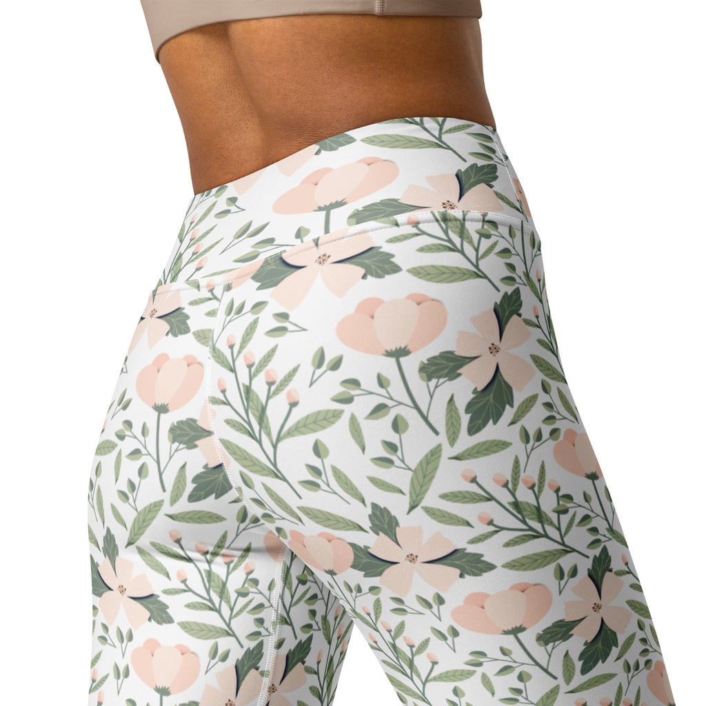 Women's Blush Pink Floral Buttery Soft Yoga Leggings - Quick Drying, High Waisted Comfort