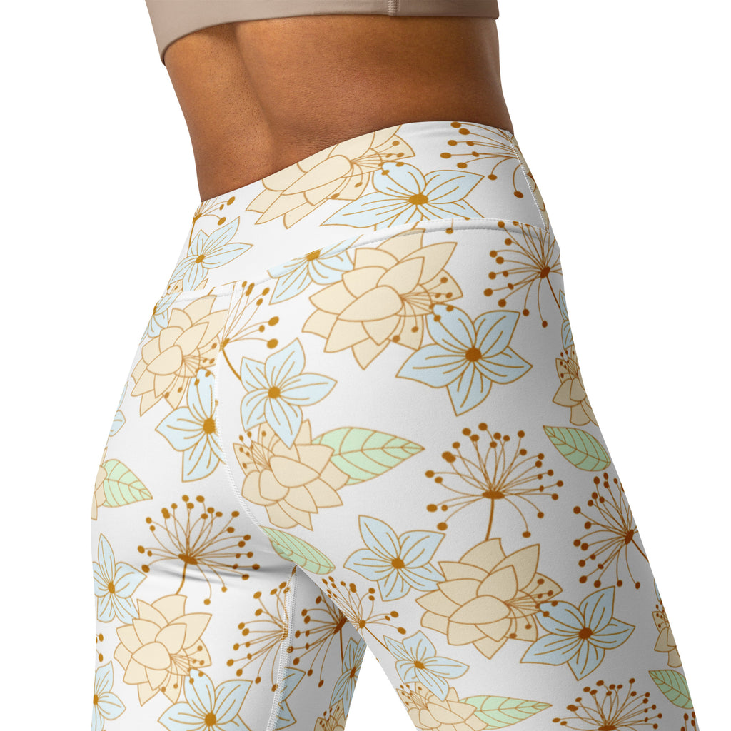 Women's Gold Floral Buttery Soft Yoga Leggings - Quick Drying, High Waisted Comfort