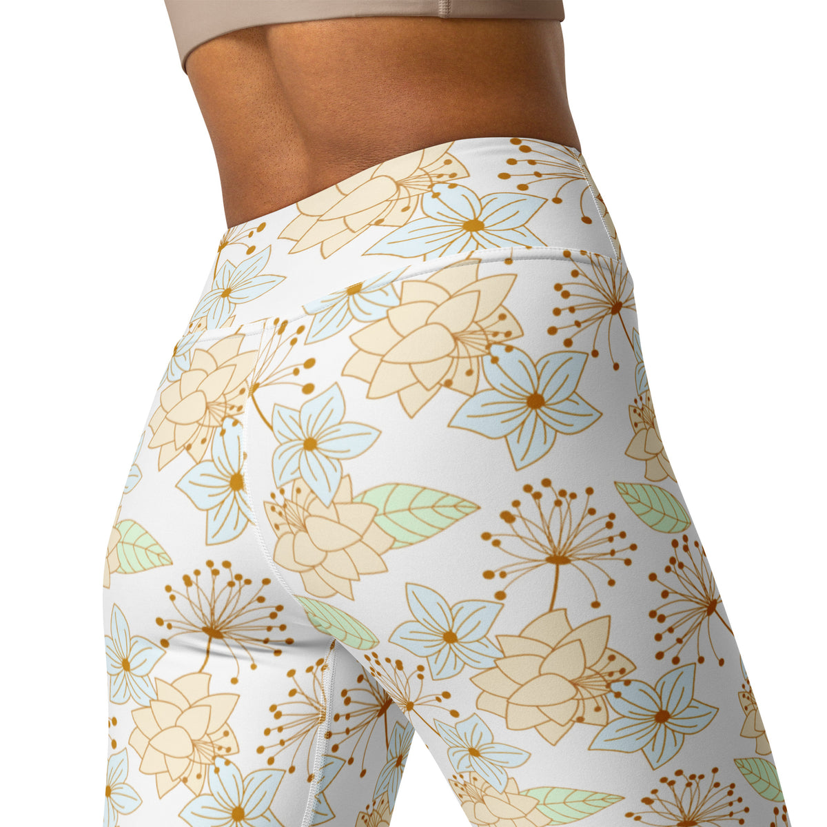 Women's Gold Floral Buttery Soft Yoga Leggings - Quick Drying, High Waisted Comfort
