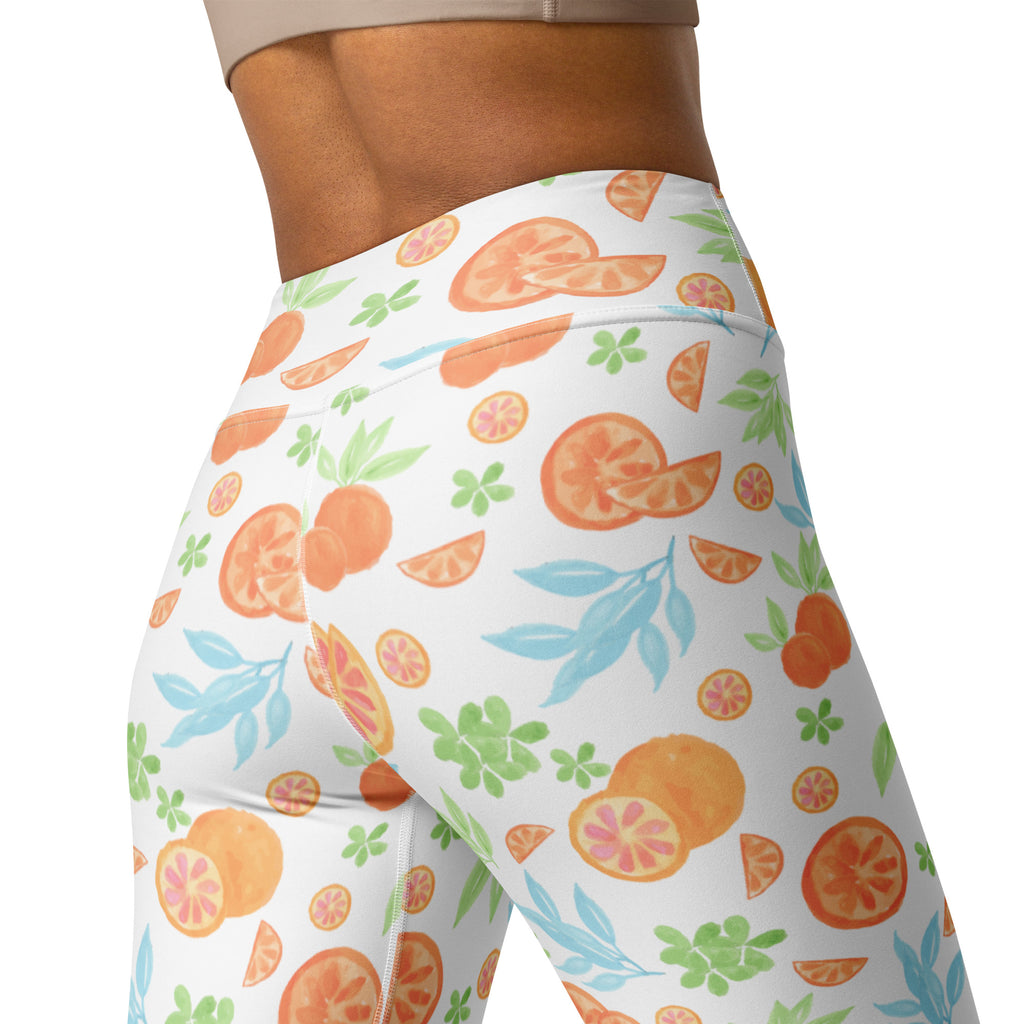 Women's Watercolor Orange Citrus Buttery Soft Yoga Leggings - Quick Drying, High Waisted Comfort