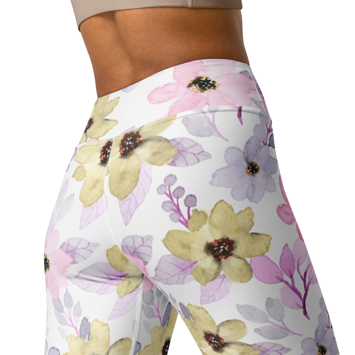 Women's Colorful Watercolor Floral Buttery Soft Yoga Leggings - Quick Drying, High Waisted Comfort