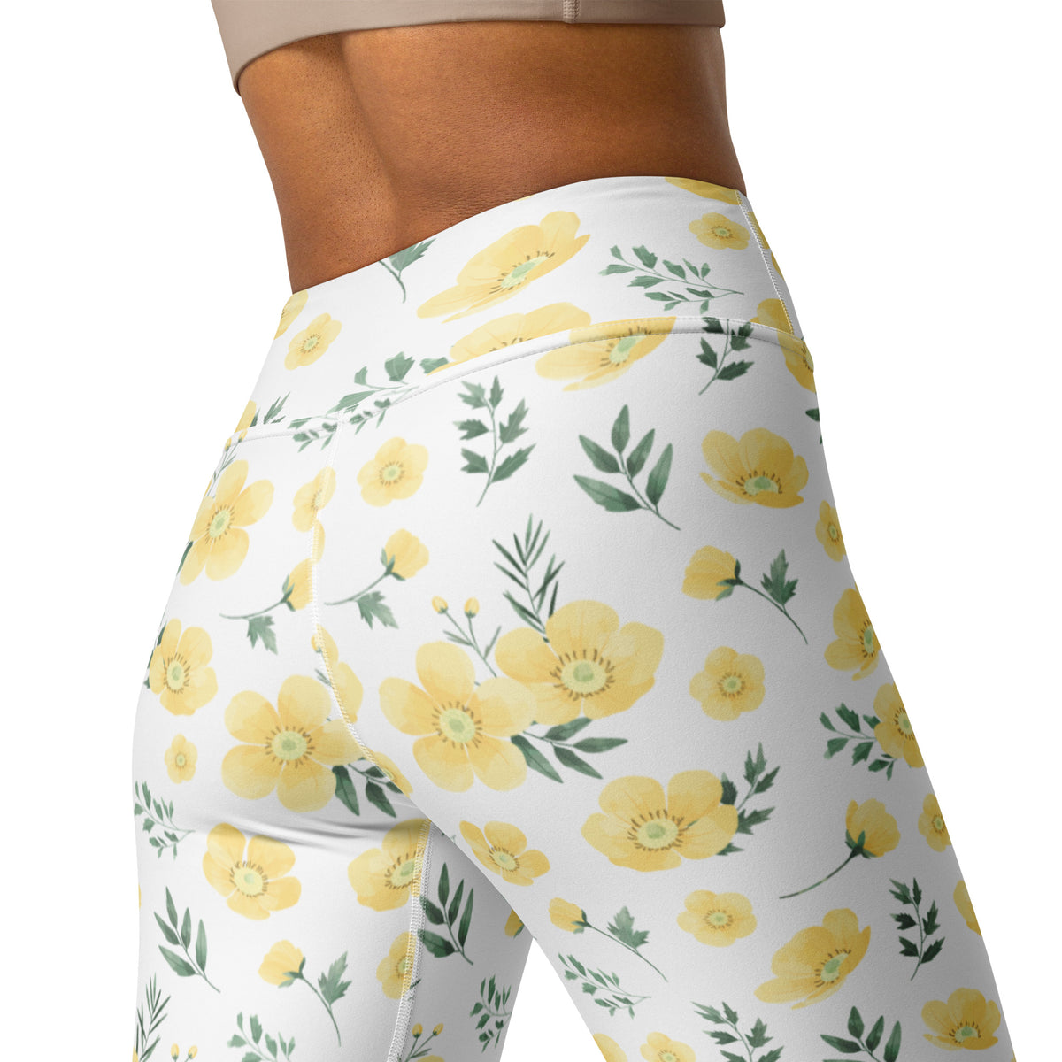 Women's Yellow Wildflower Buttery Soft Yoga Leggings - Quick Drying, High Waisted Comfort