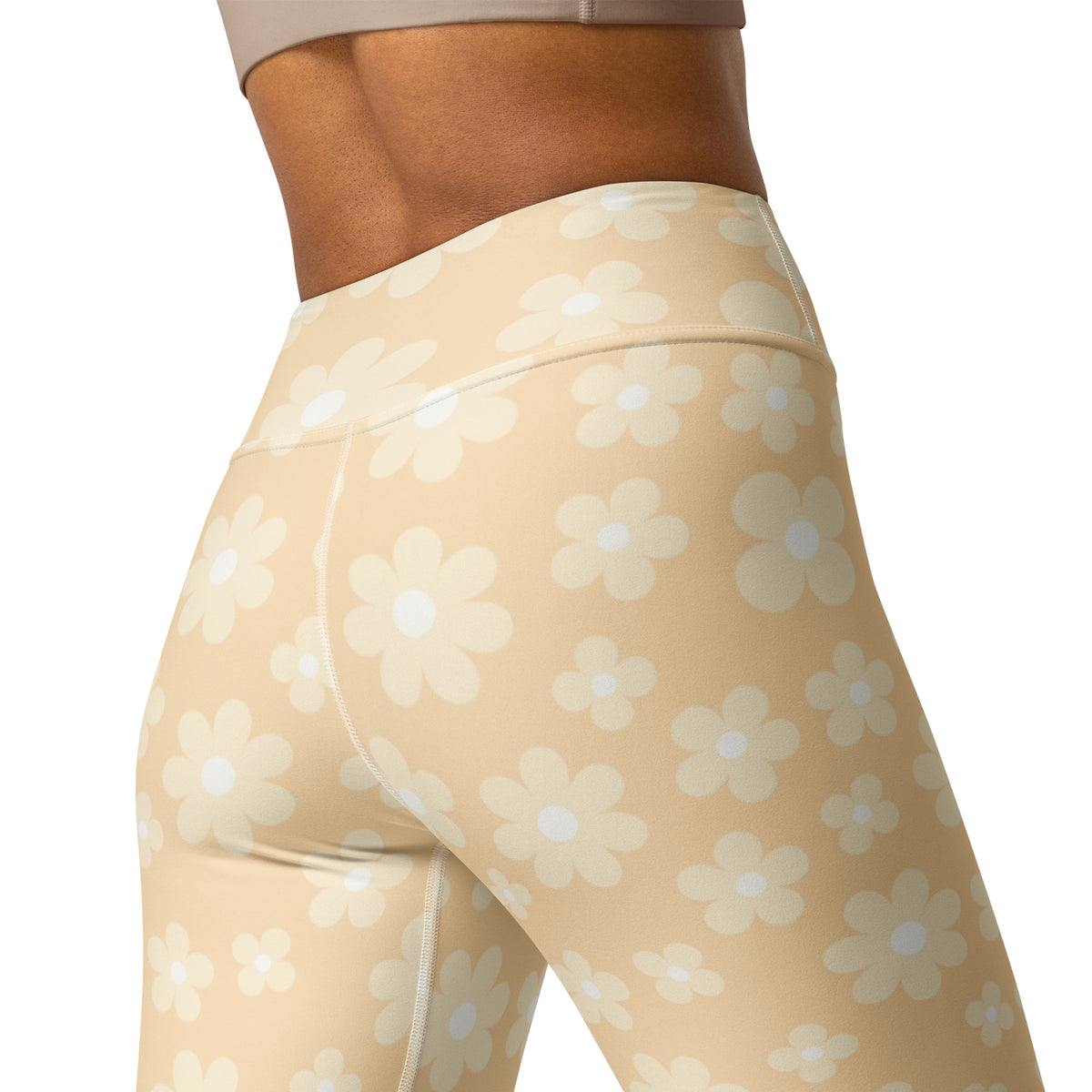 Women's Beige Daisy Buttery Soft Yoga Leggings - Quick Drying, High Waisted Comfort