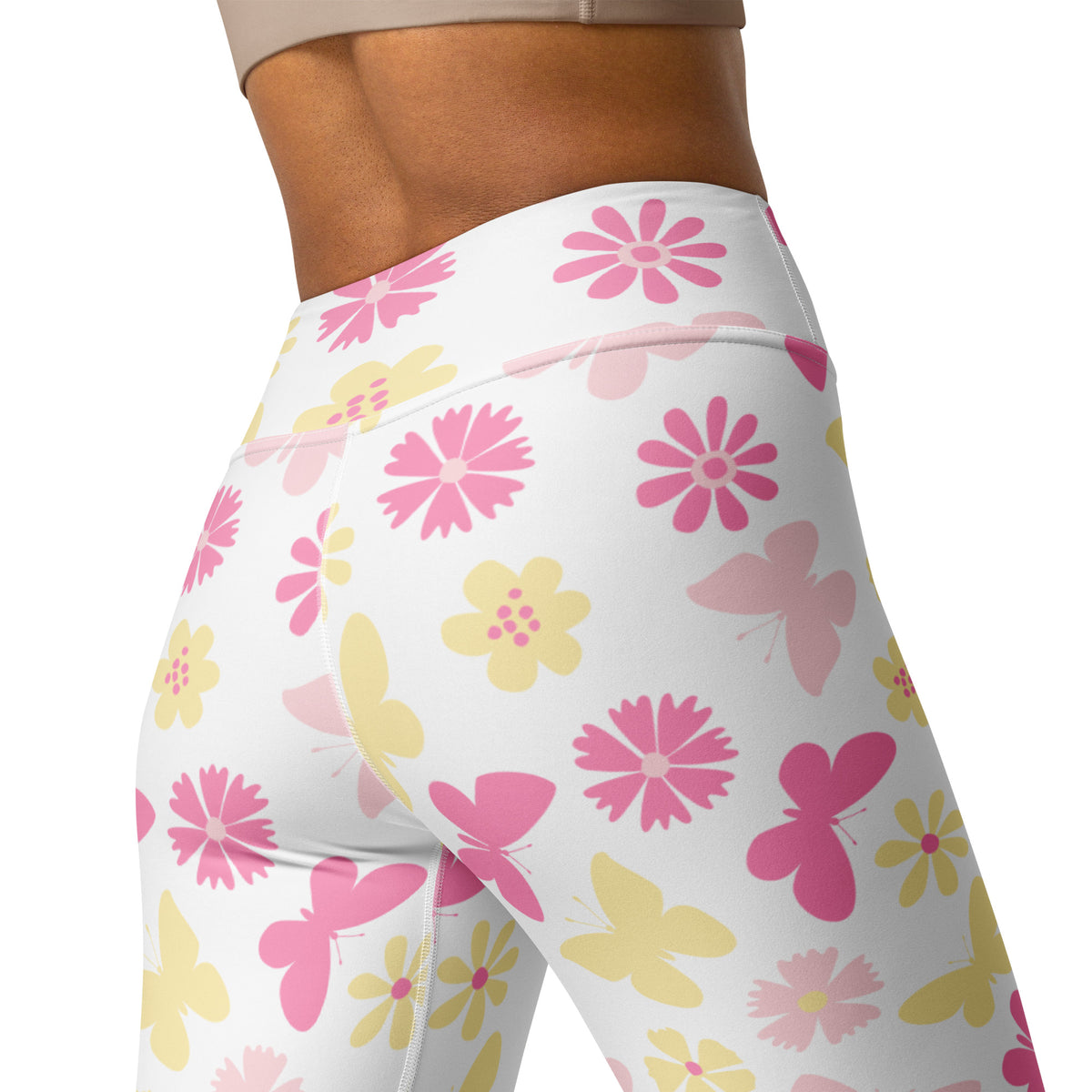 Women's Pink Butterfly Floral Buttery Soft Yoga Leggings - Quick Drying, High Waisted Comfort