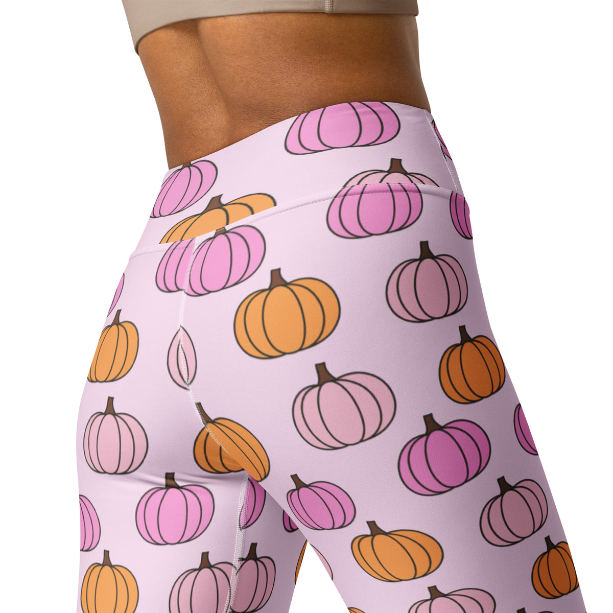 Women's Pink Pumpkin Patch Buttery Soft Yoga Leggings - Quick Drying, High Waisted Comfort