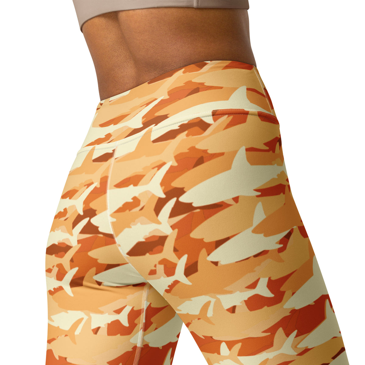 Women's Orange Shark Camouflage Buttery Soft Yoga Leggings - Quick Drying, High Waisted Comfort