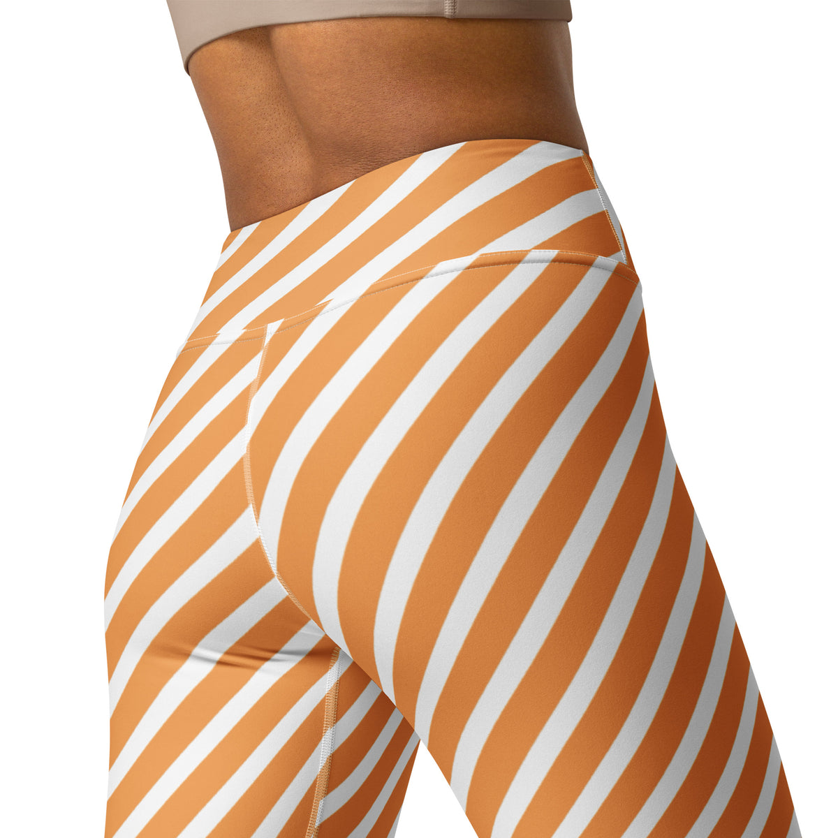 Women's Orange White Striped Halloween Buttery Soft Yoga Leggings - Quick Drying, High Waisted Comfort