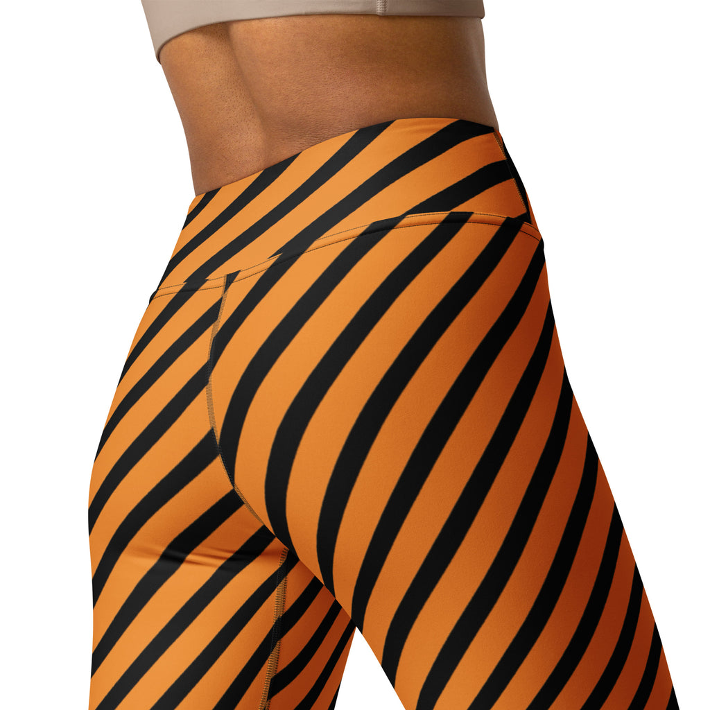 Women's Orange Black Striped Halloween Buttery Soft Yoga Leggings - Quick Drying, High Waisted Comfort