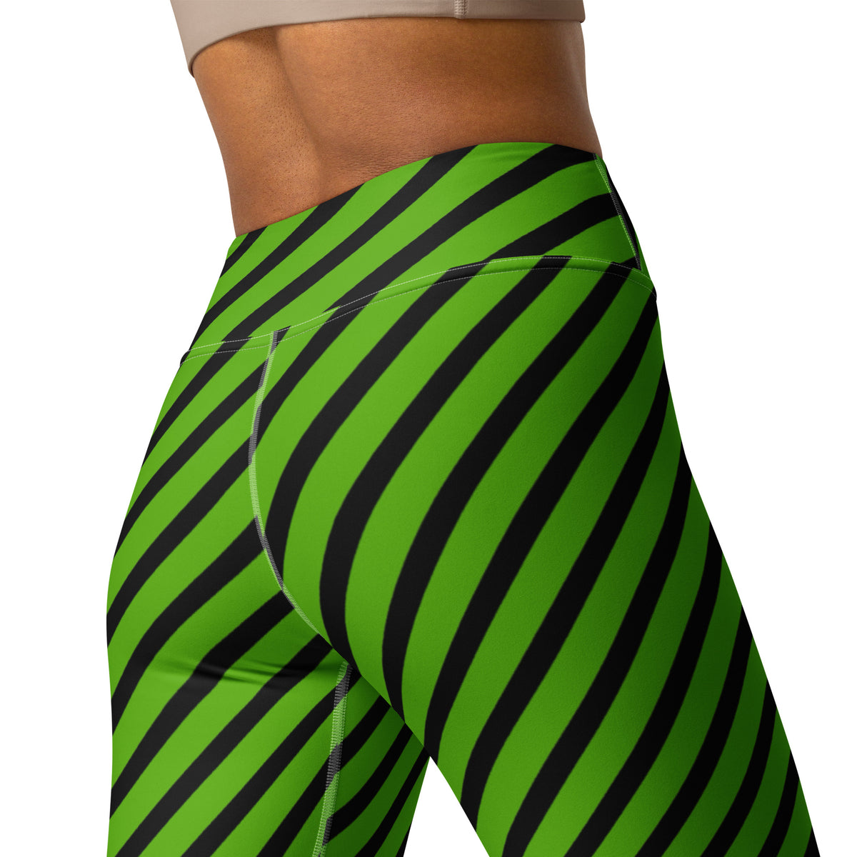 Women's Green Black Striped Halloween Buttery Soft Yoga Leggings - Quick Drying, High Waisted Comfort