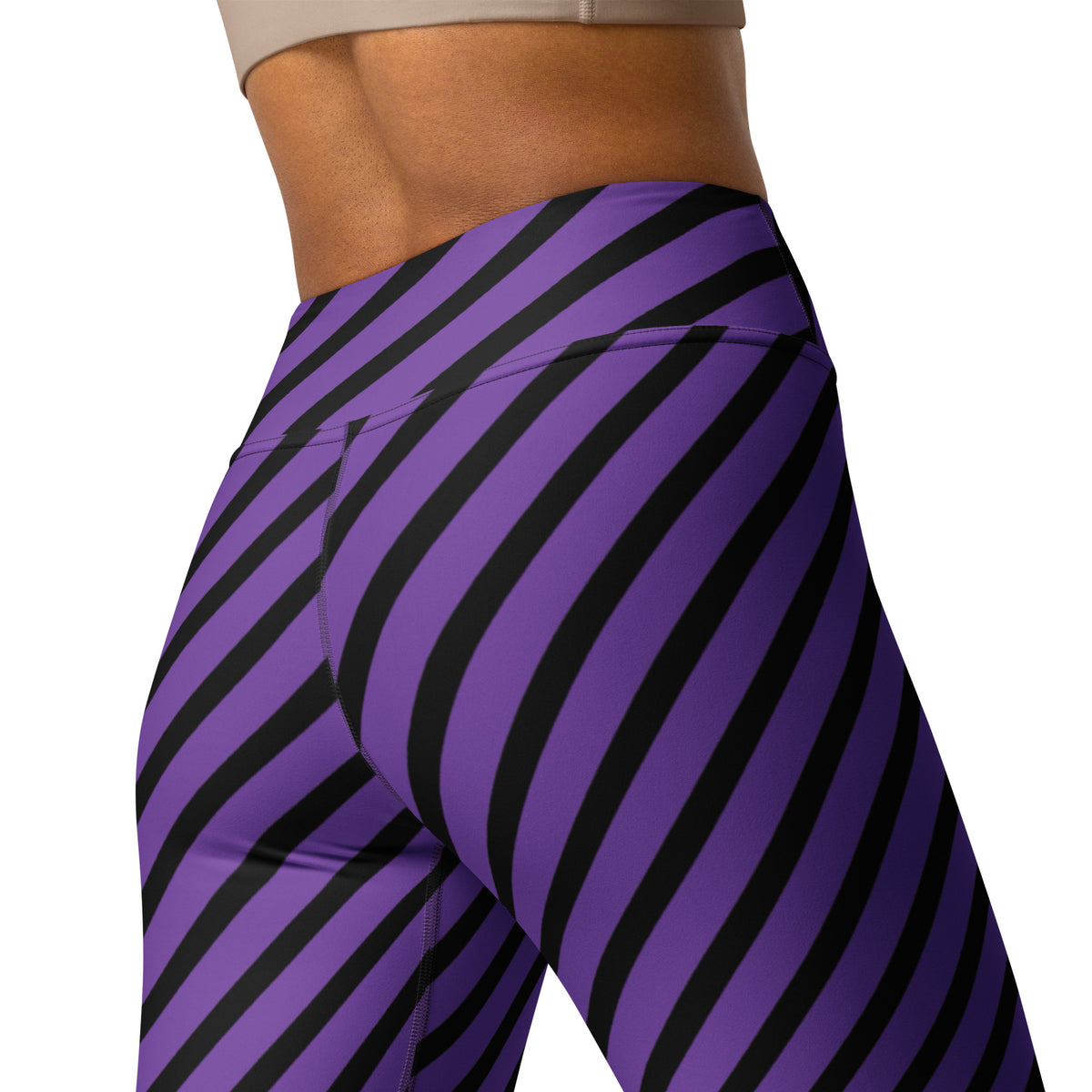 Women's Purple Black Striped Halloween Buttery Soft Yoga Leggings - Quick Drying, High Waisted Comfort