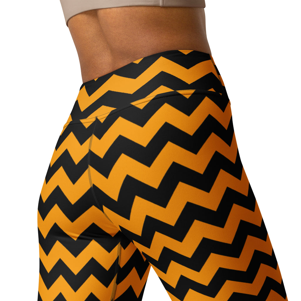 Women's Orange Chevron Halloween Buttery Soft Yoga Leggings - Quick Drying, High Waisted Comfort