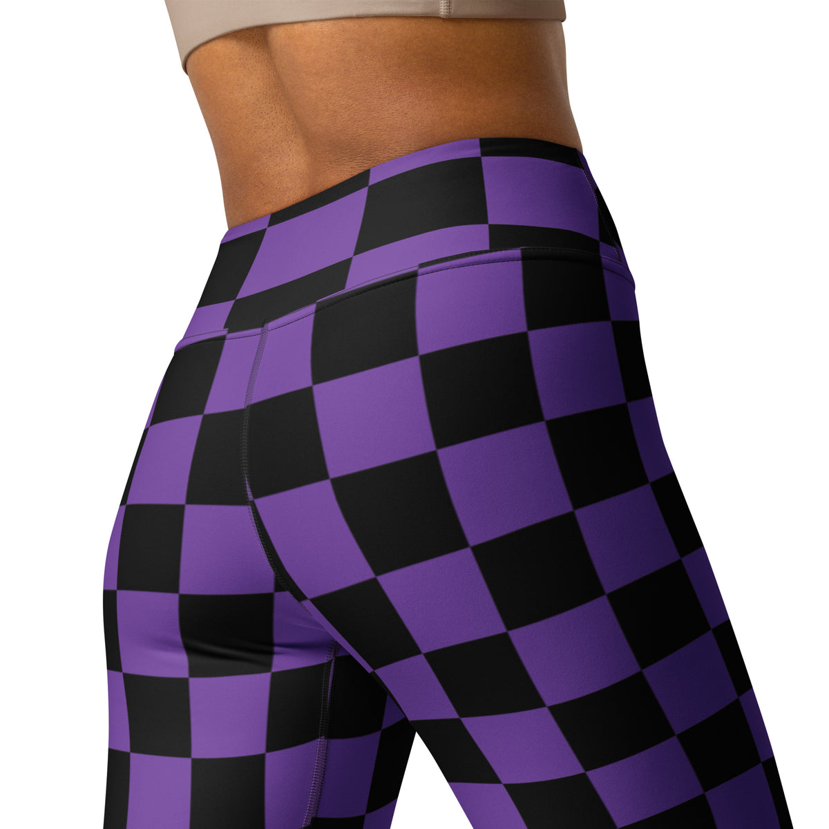 Women's Purple & Black Checkered Halloween Buttery Soft Yoga Leggings - Quick Drying, High Waisted Comfort