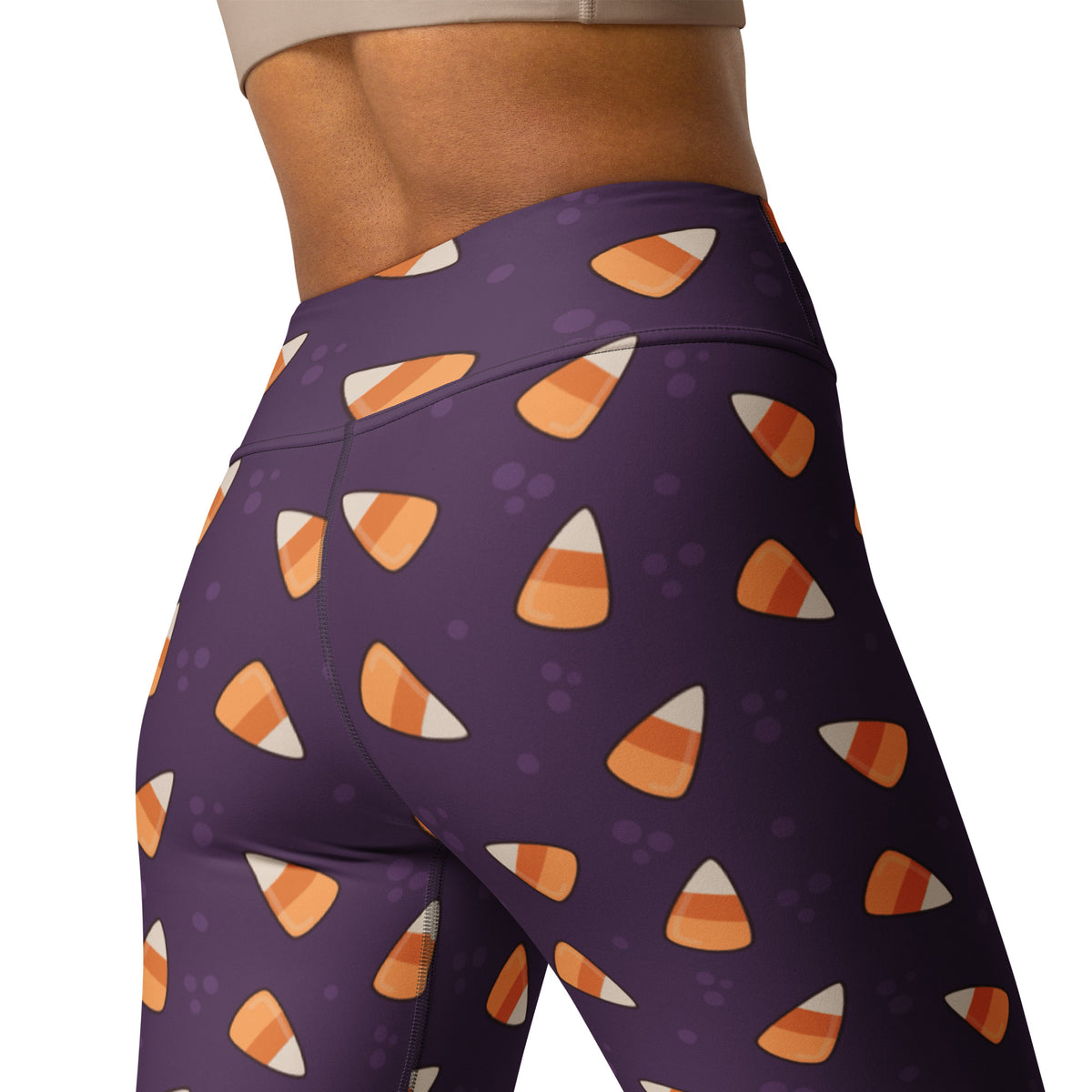 Women's Dark Purple Candy Corn Halloween Buttery Soft Yoga Leggings - Quick Drying, High Waisted Comfort