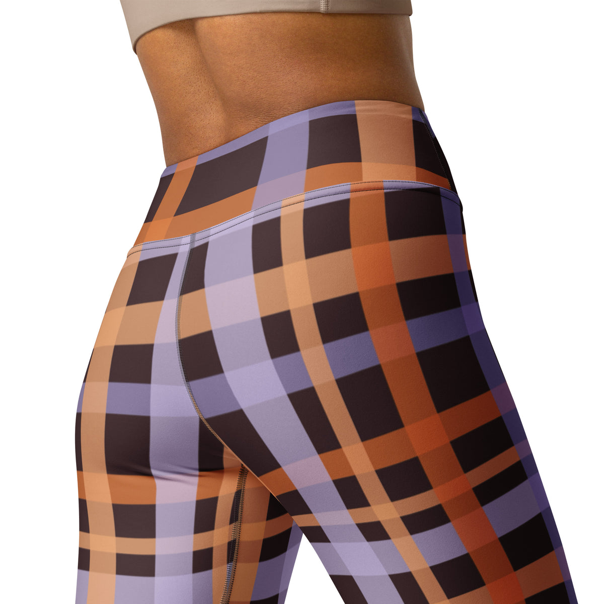 Women's Orange & Purple Plaid Halloween Buttery Soft Yoga Leggings - Quick Drying, High Waisted Comfort