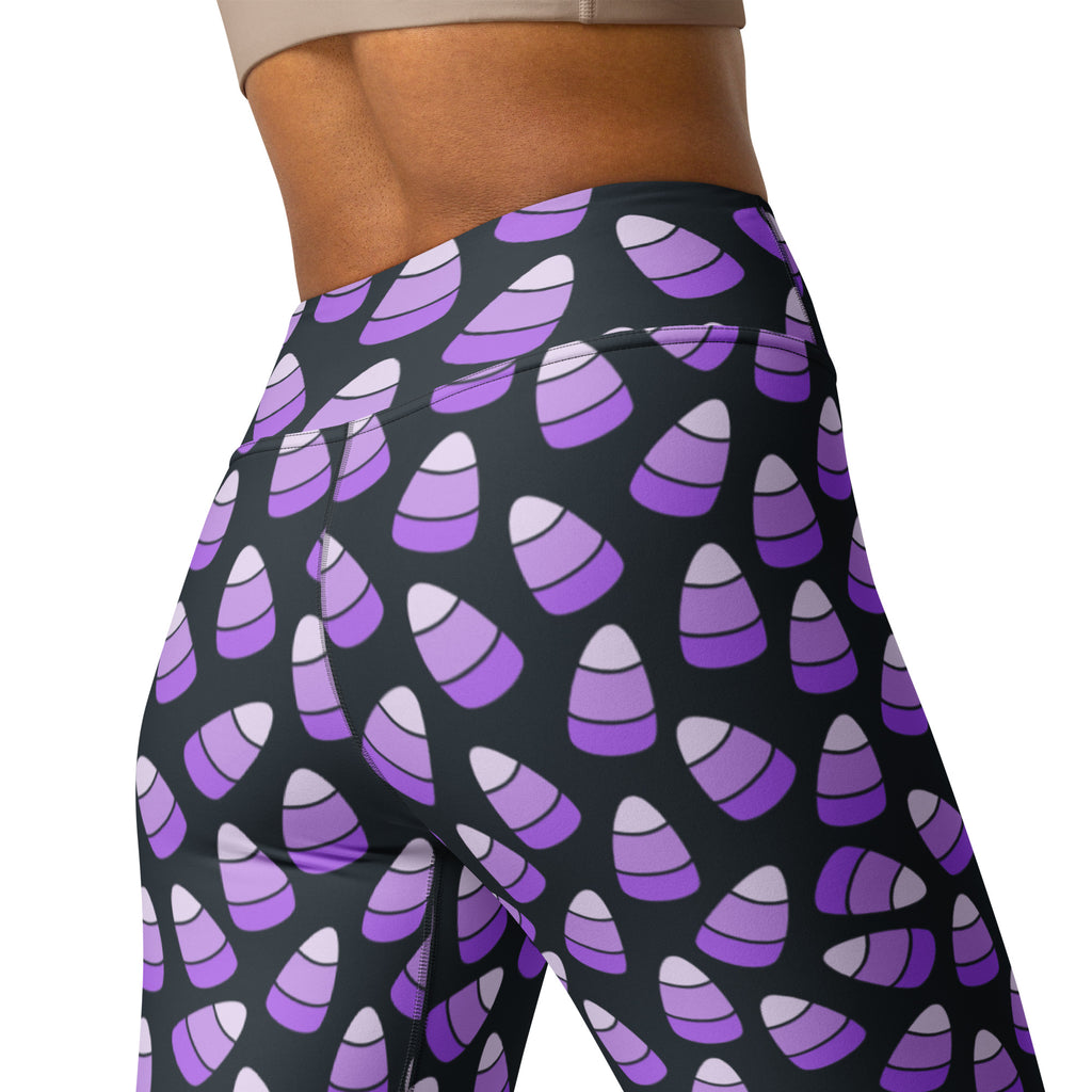 Women's Purple Candy Corn Halloween Buttery Soft Yoga Leggings - Quick Drying, High Waisted Comfort