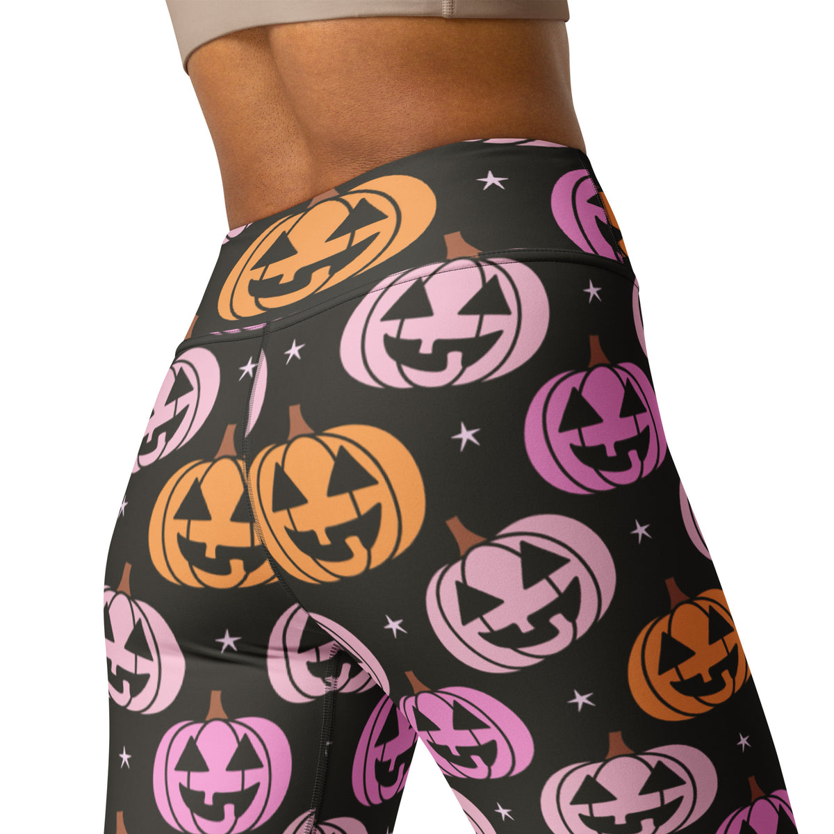 Women's Pink & Orange Pumpkin Halloween Buttery Soft Yoga Leggings - Quick Drying, High Waisted Comfort
