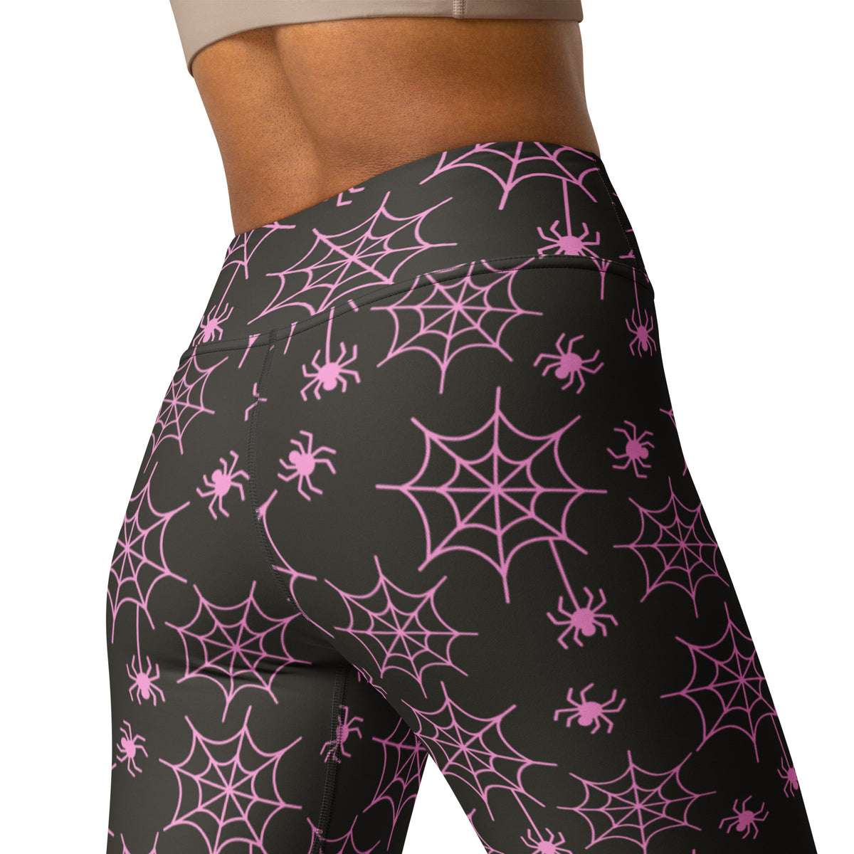 Women's Pink Spider Web Buttery Soft Yoga Leggings - Quick Drying, High Waisted Comfort