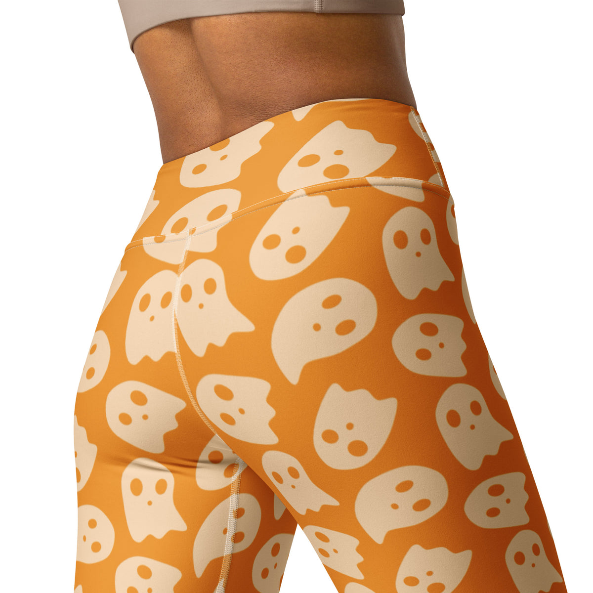 Women's Orange Ghost Halloween Buttery Soft Yoga Leggings - Quick Drying, High Waisted Comfort