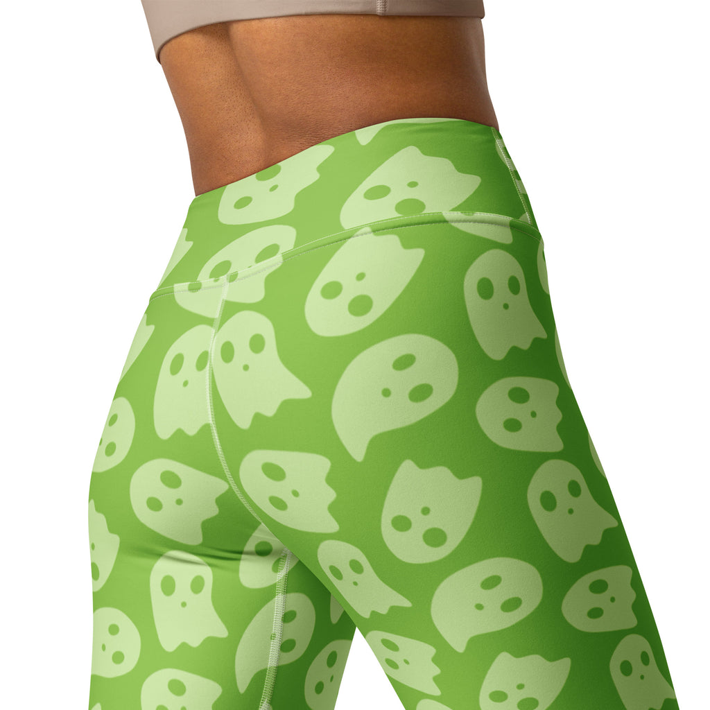 Women's Green Ghost Halloween Buttery Soft Yoga Leggings - Quick Drying, High Waisted Comfort