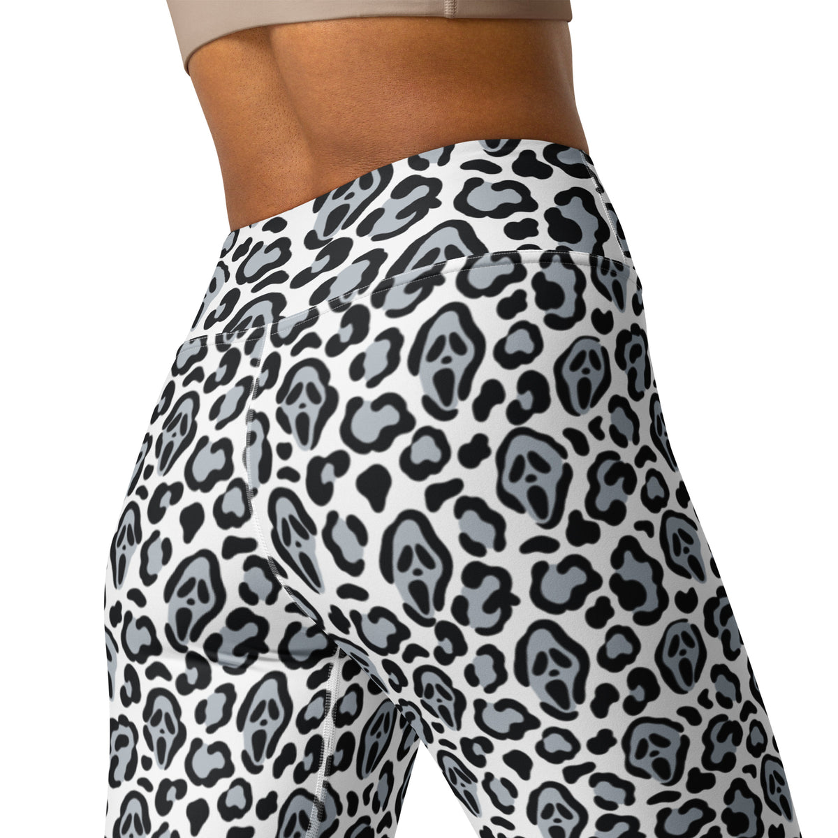Women's Ghost Face Leopard Halloween Buttery Soft Yoga Leggings - Quick Drying, High Waisted Comfort
