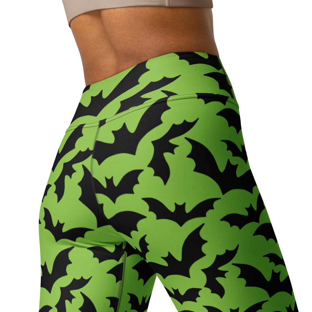 Women's Green Bat Halloween Buttery Soft Yoga Leggings - Quick Drying, High Waisted Comfort