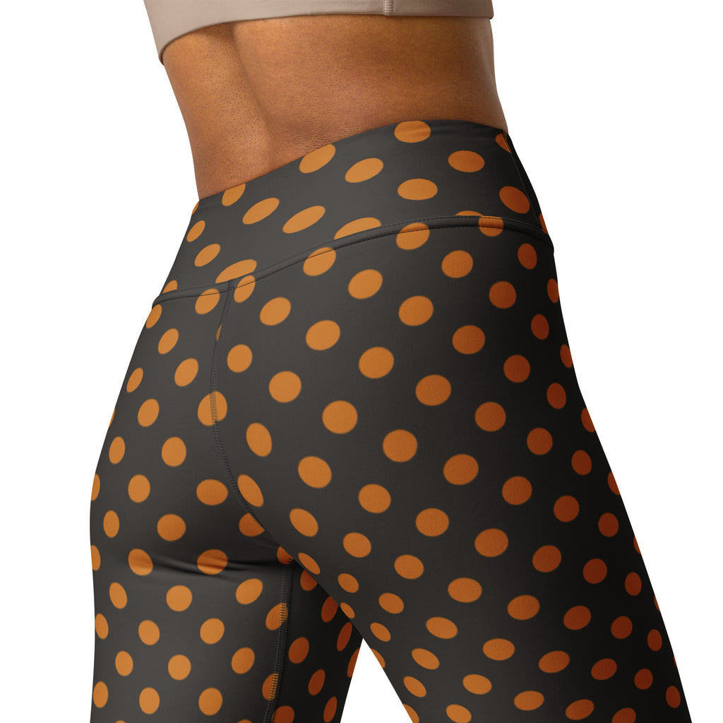 Women's Dark Orange Polka Dot Buttery Soft Yoga Leggings - Quick Drying, High Waisted Comfort