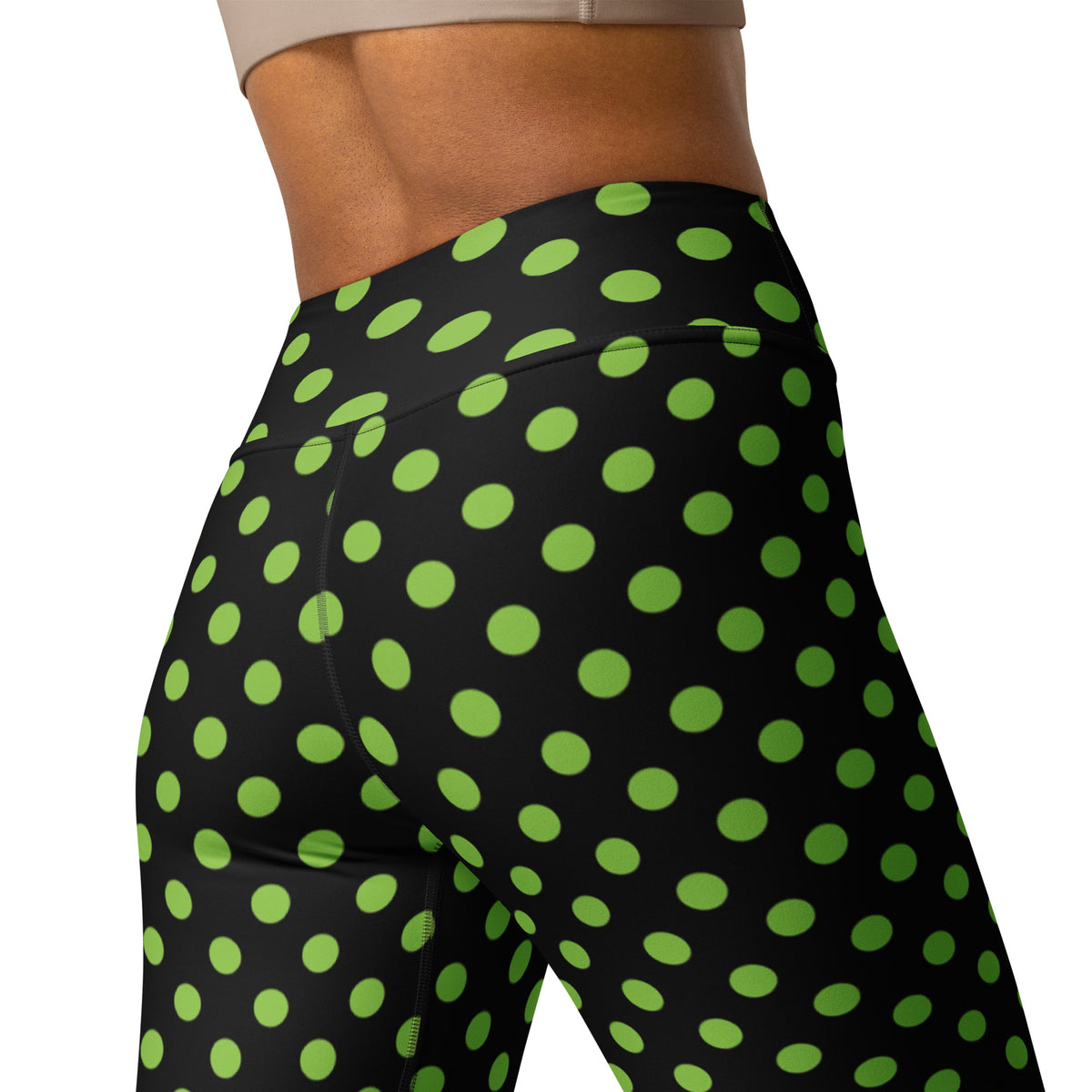 Women's Green Polka Dot Buttery Soft Yoga Leggings - Quick Drying, High Waisted Comfort