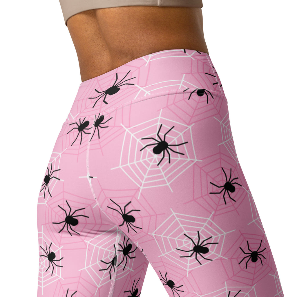Women's Pink Spider Halloween Buttery Soft Yoga Leggings - Quick Drying, High Waisted Comfort