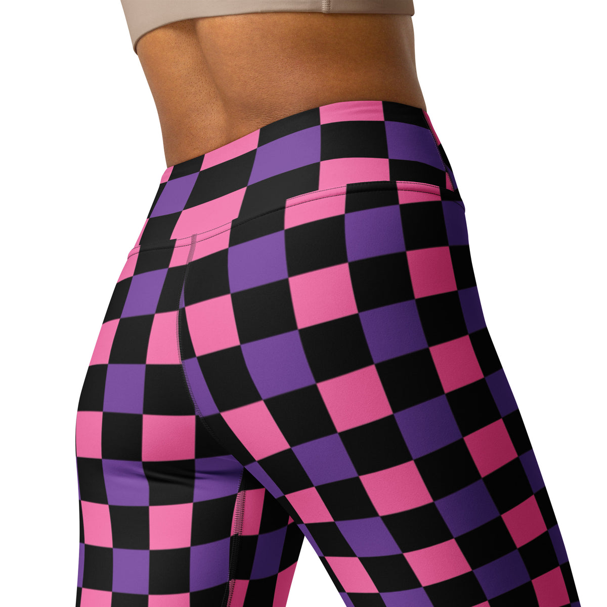 Women's Pink Purple Black Checkered Halloween Buttery Soft Yoga Leggings - Quick Drying, High Waisted Comfort