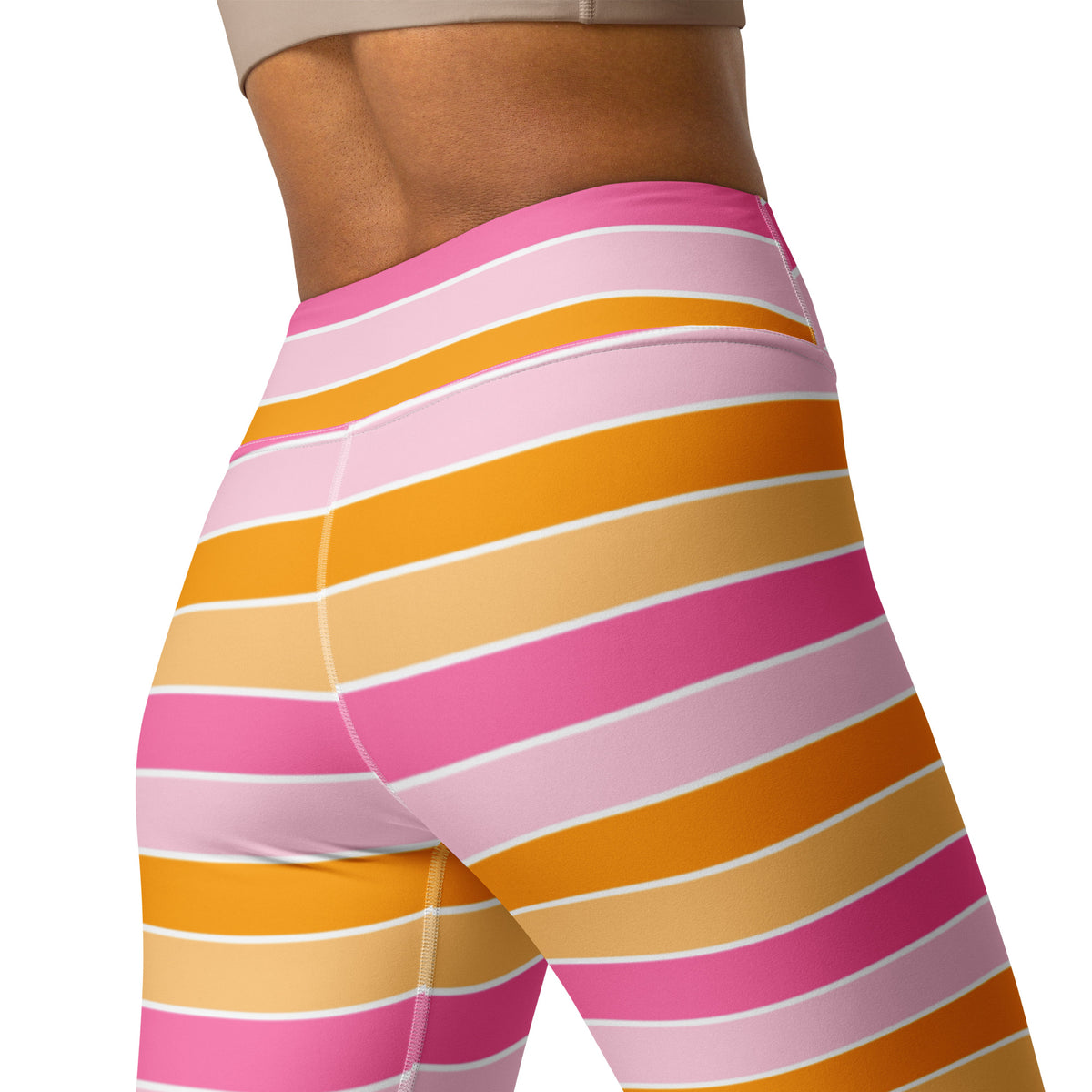 Women's Pink & Orange Candy Corn Striped Halloween Buttery Soft Yoga Leggings - Quick Drying, High Waisted Comfort