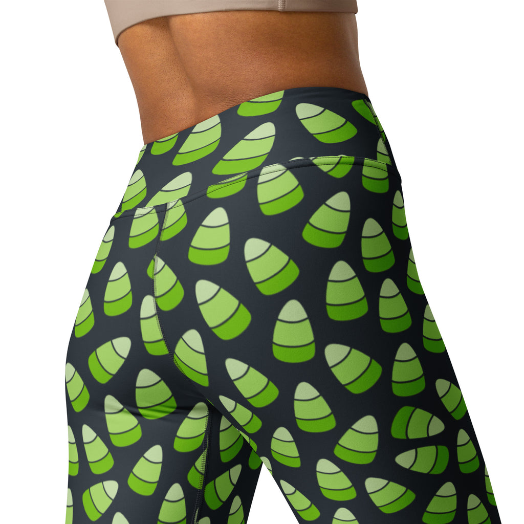 Women's Green Candy Corn Halloween Buttery Soft Yoga Leggings - Quick Drying, High Waisted Comfort