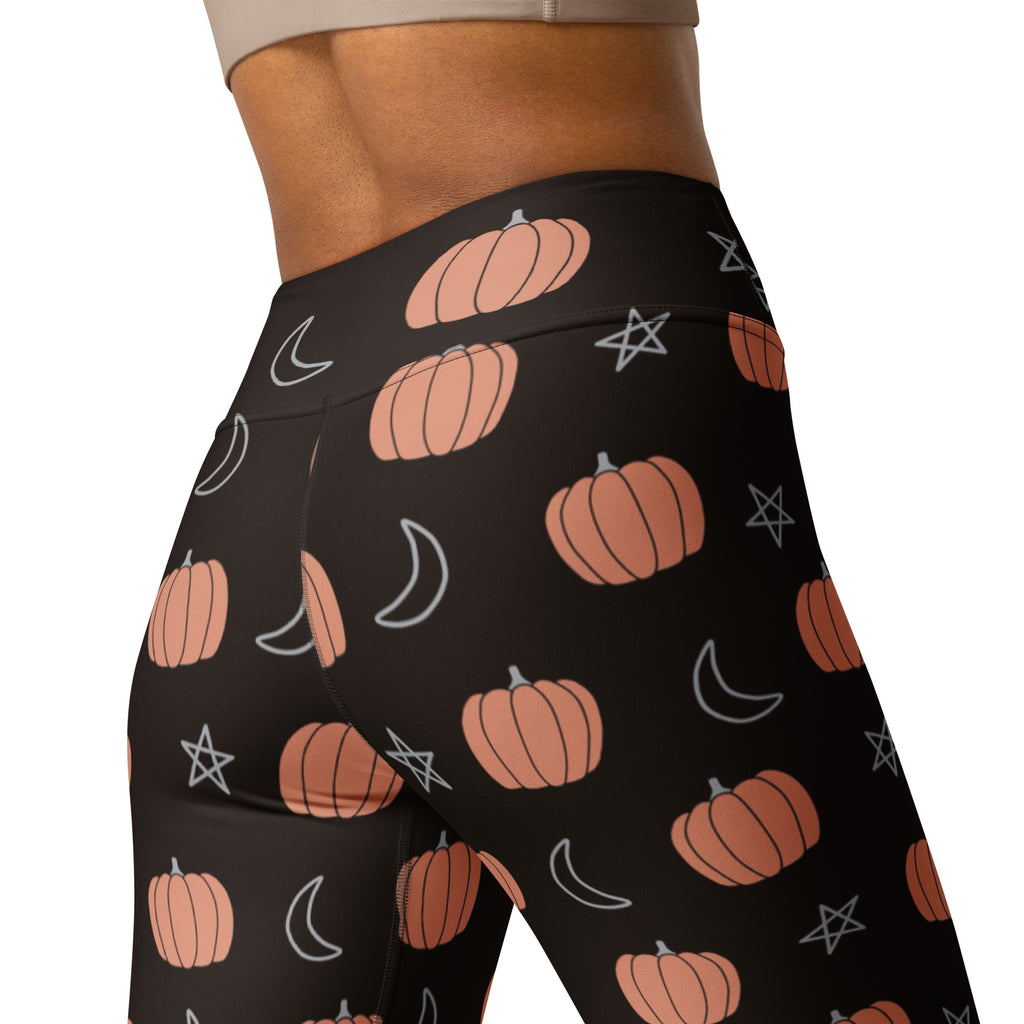 Women's Black Pumpkin Halloween Buttery Soft Yoga Leggings - Quick Drying, High Waisted Comfort
