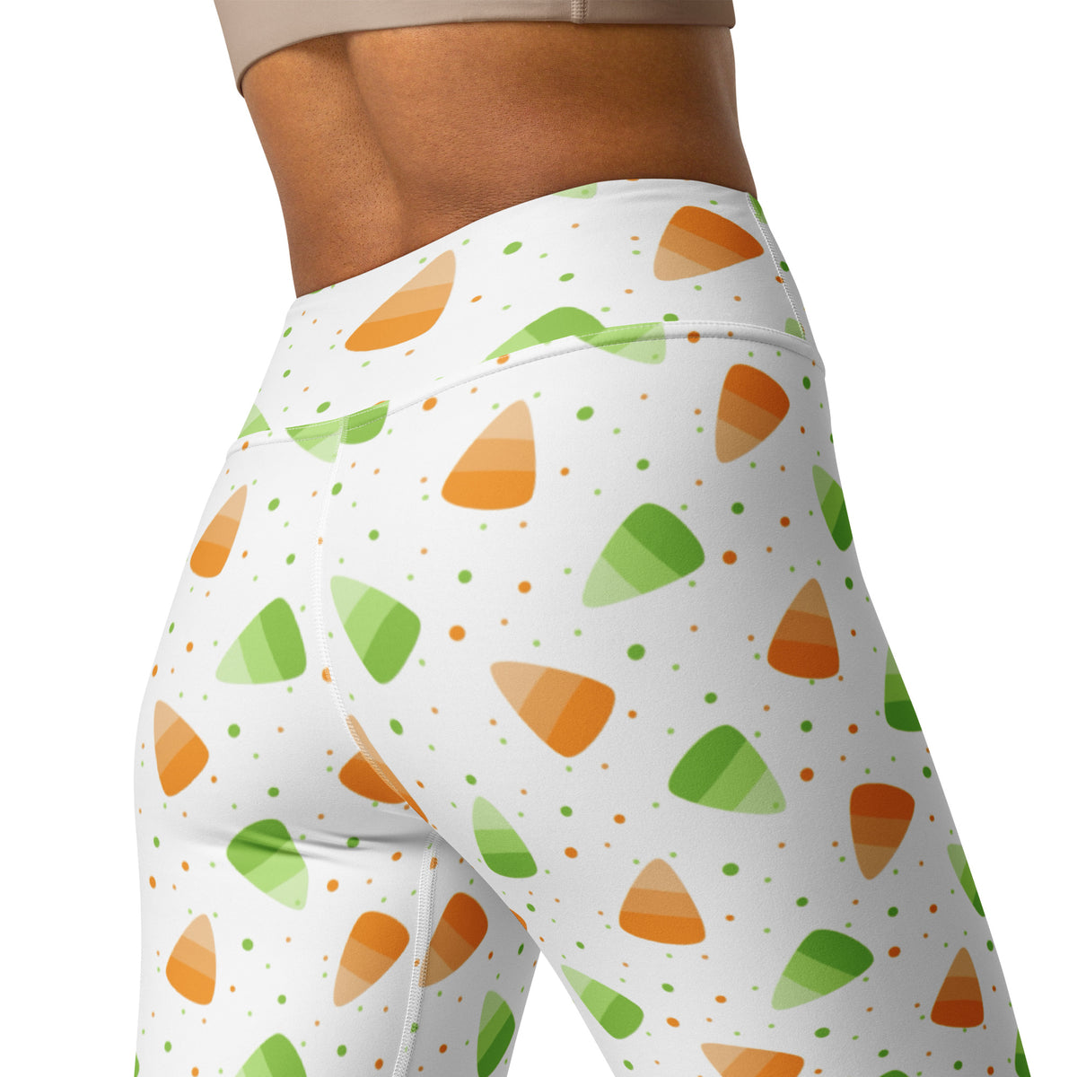 Women's Orange & Green Candy Corn Halloween Buttery Soft Yoga Leggings - Quick Drying, High Waisted Comfort