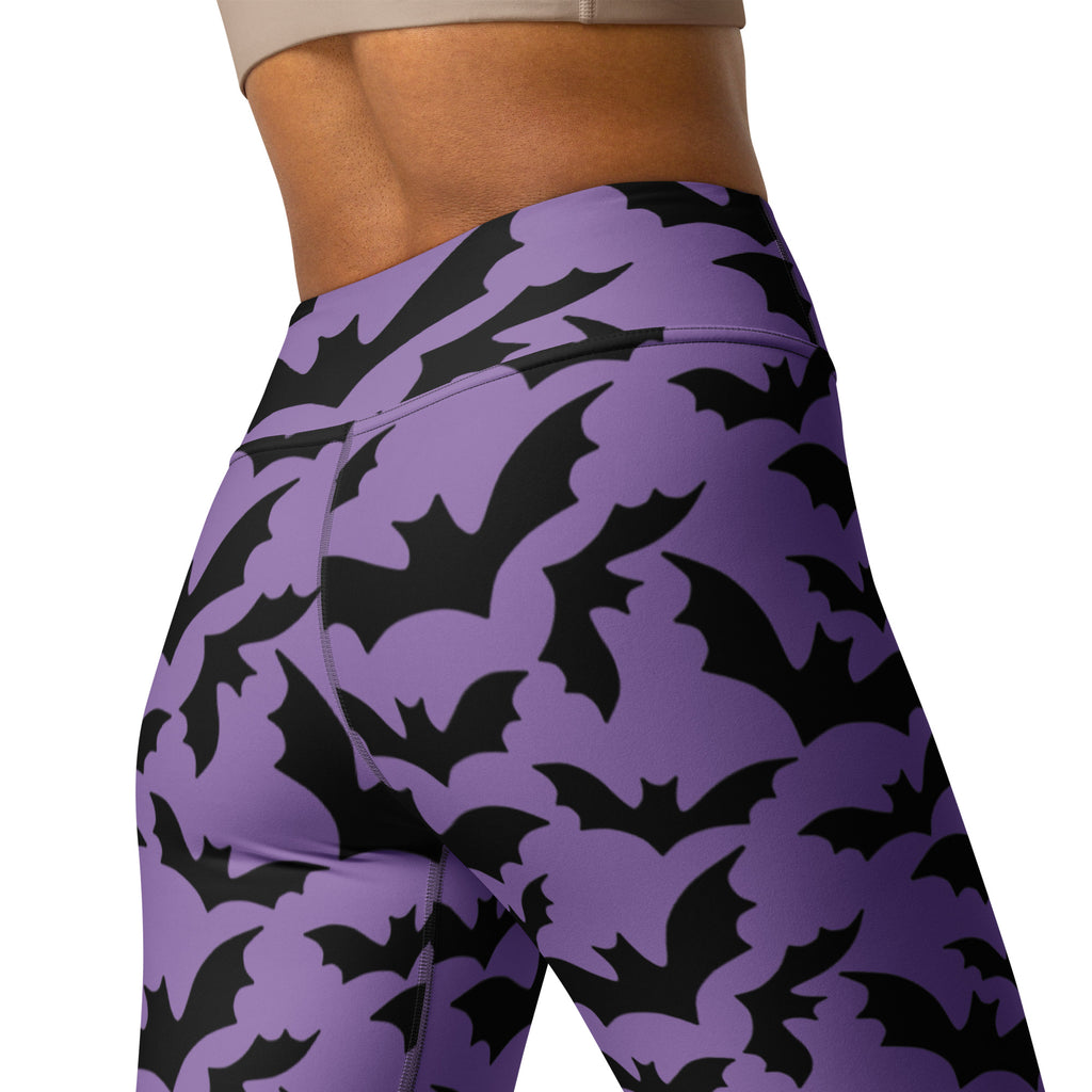 Women's Halloween Purple Bats Buttery Soft Yoga Leggings - Quick Drying, High Waisted Comfort