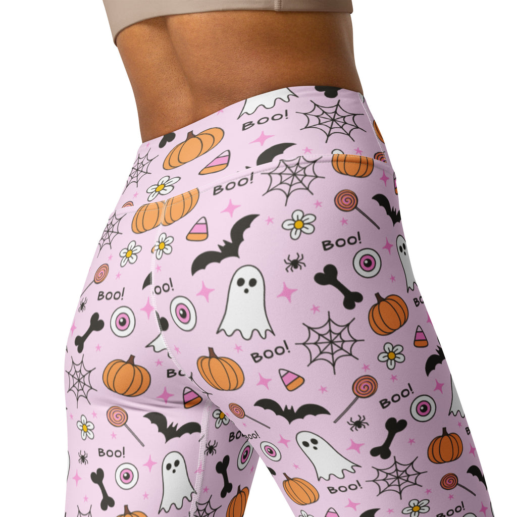 Women's Pink Cute Halloween Buttery Soft Yoga Leggings - Quick Drying, High Waisted Comfort