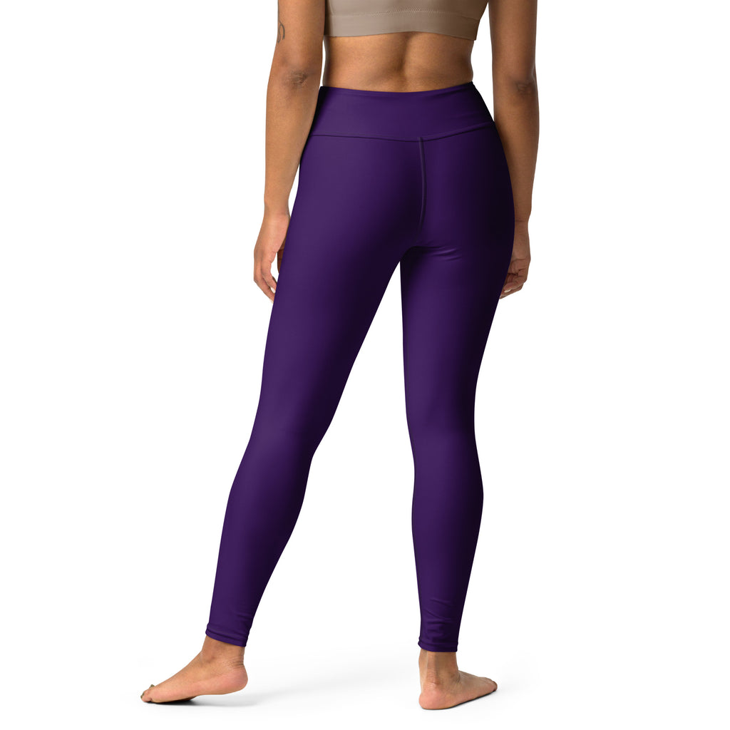 Women’s dark purple buttery soft yoga leggings with smooth form-fitting high-waisted stretch fabric