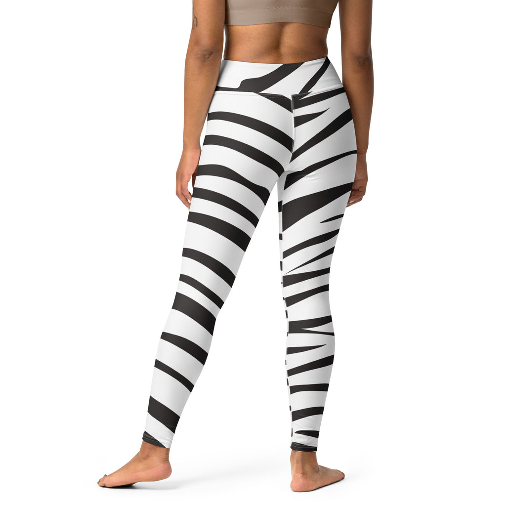Women’s zebra print buttery soft high-waisted yoga leggings in black and white showing front view