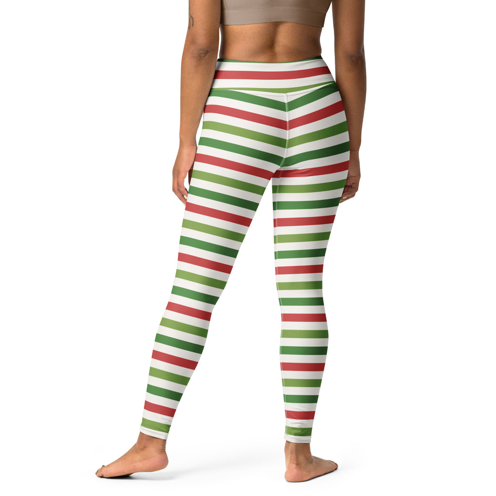 Women’s striped christmas buttery soft yoga leggings with red and green high waisted design