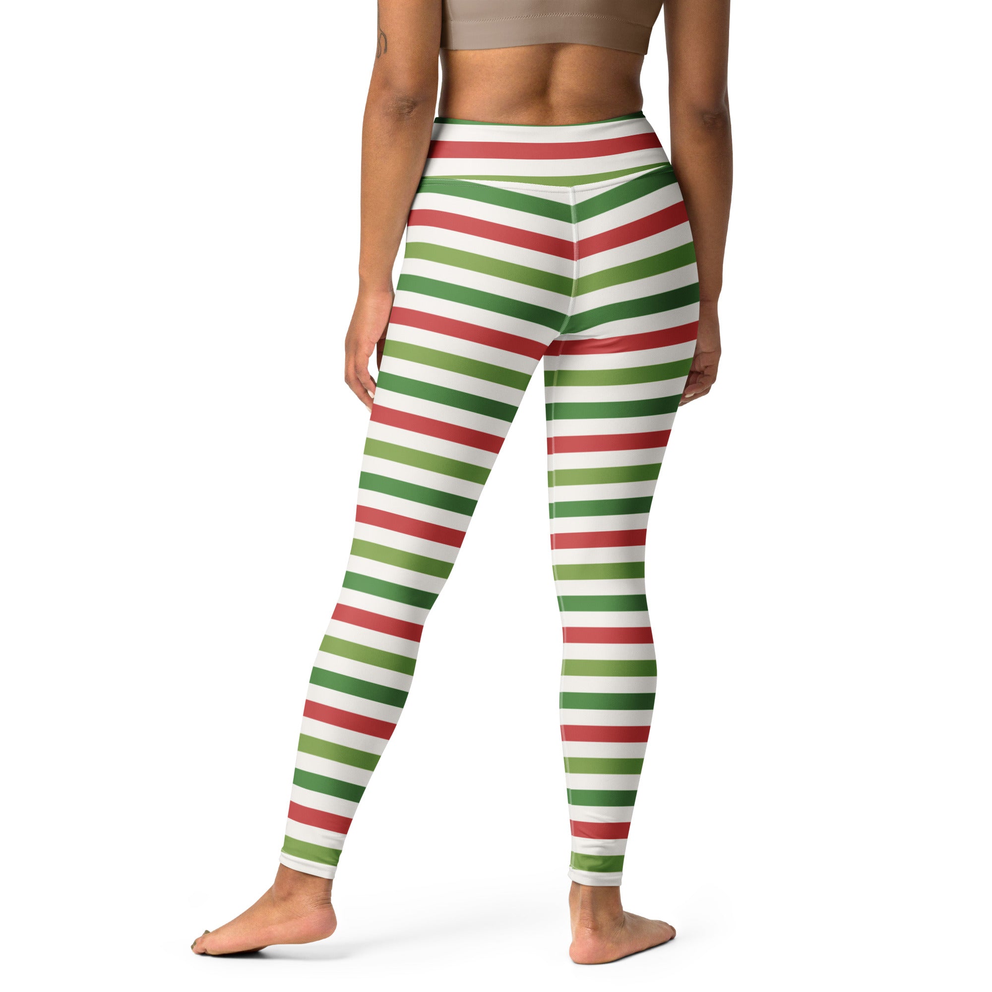 Women’s striped christmas buttery soft yoga leggings with red and green high waisted design
