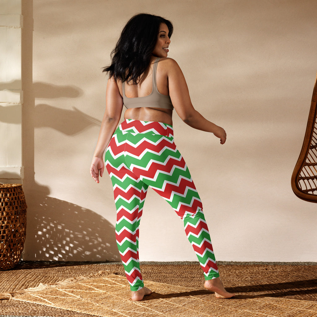 Women’s chevron christmas buttery soft yoga leggings with red and green zigzag pattern