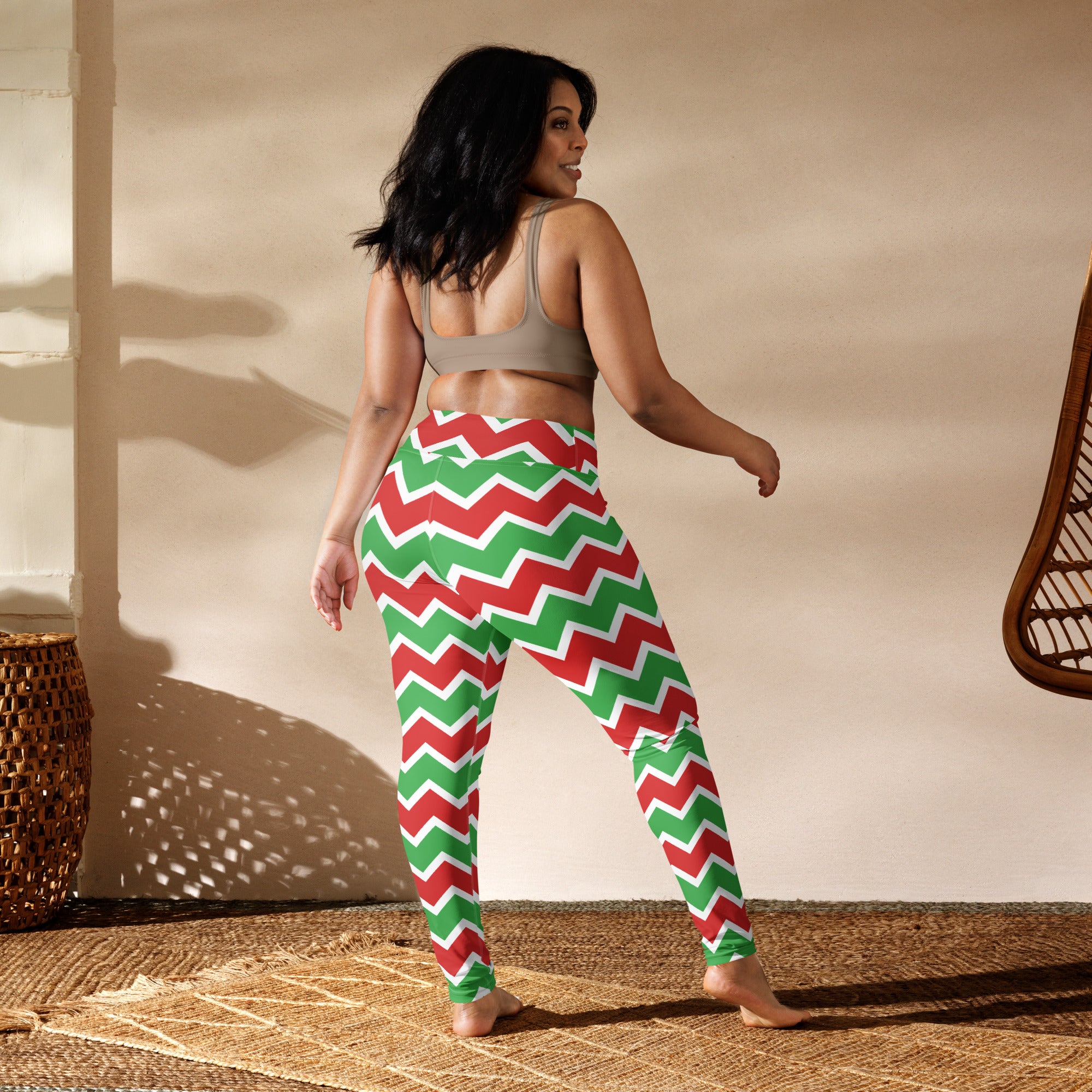 Women’s chevron christmas buttery soft yoga leggings with red and green zigzag pattern