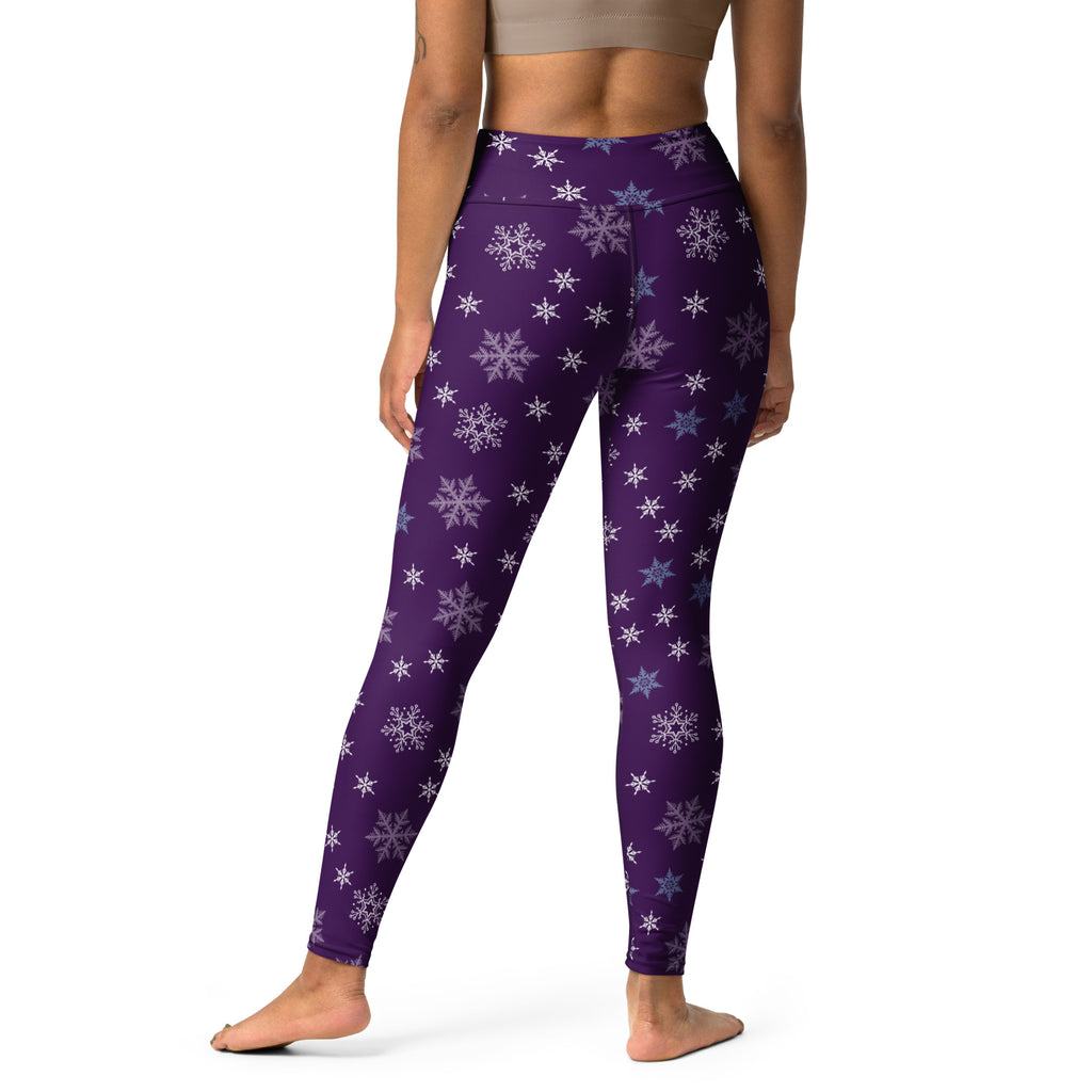 Women’s purple snowflake high-waisted buttery soft yoga leggings designed for comfort and style
