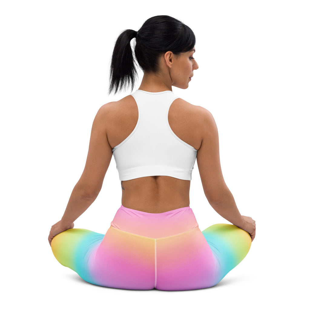 Women’s bright rainbow buttery soft yoga leggings with rainbow gradient smooth stretchy fabric