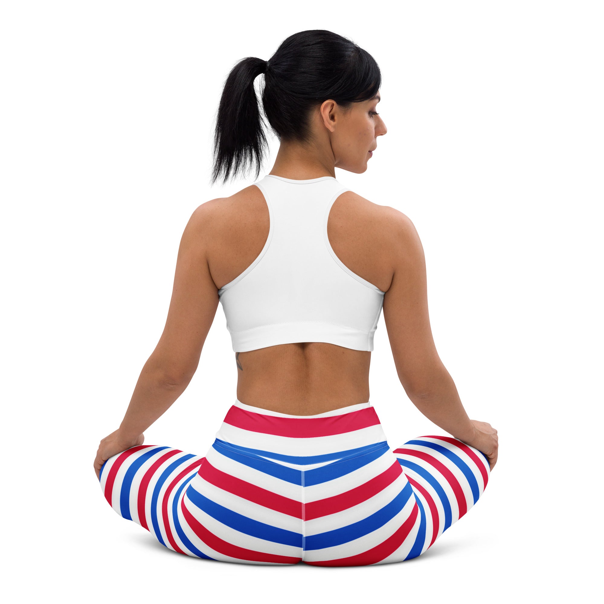 Women’s striped 4th of july buttery soft high-waisted yoga leggings in red white and blue for festive workouts