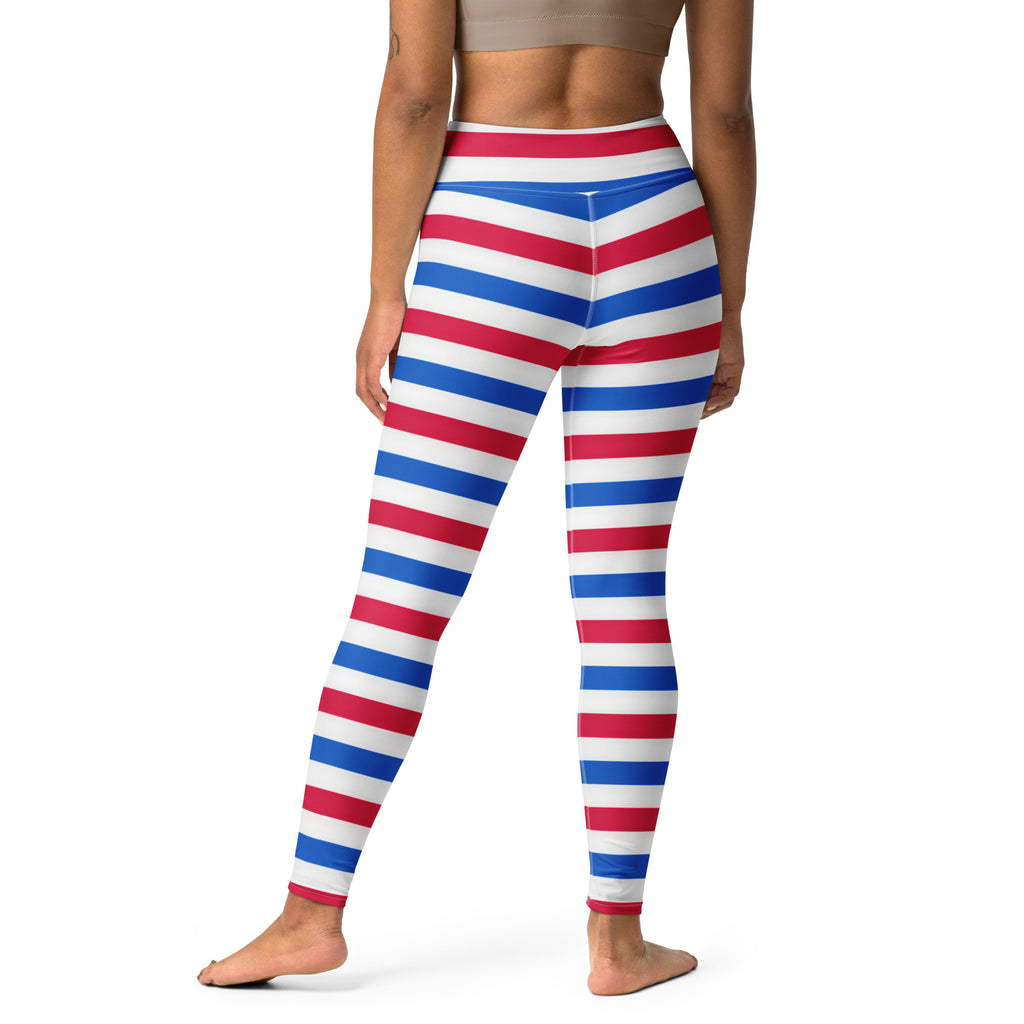 Women’s high-waisted red white and blue striped buttery soft yoga leggings for 4th of july celebrations