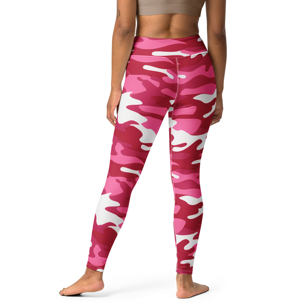 Women’s pink and white camouflage high-waisted buttery soft yoga leggings for comfortable workout wear