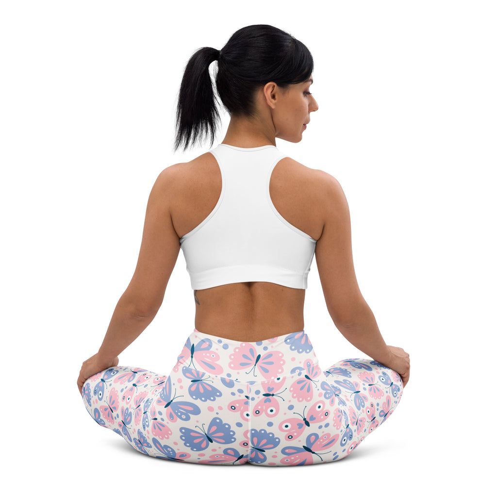 Women’s pink and blue butterfly buttery soft yoga leggings ideal for comfortable workout wear