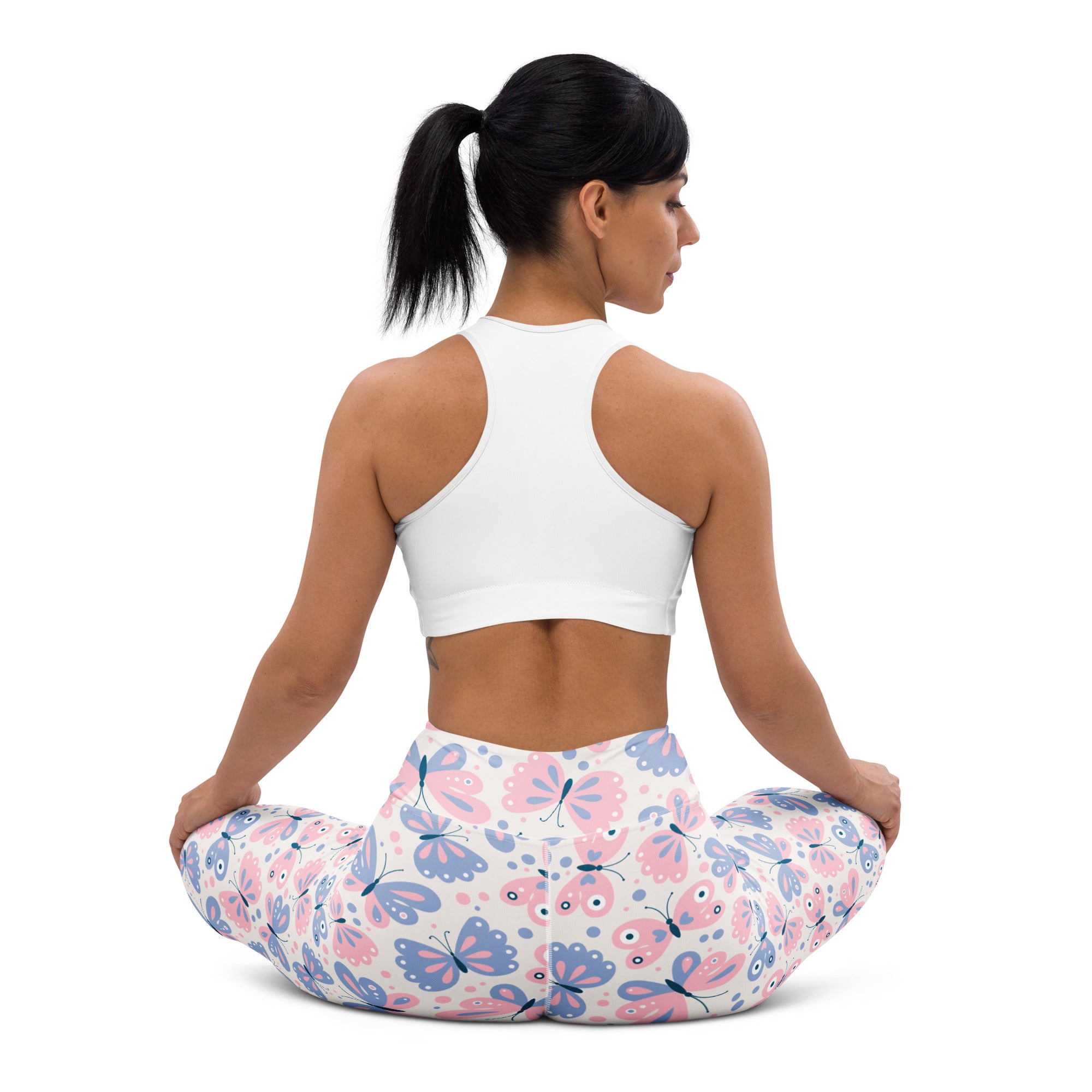 Women’s pink and blue butterfly buttery soft yoga leggings ideal for comfortable workout wear