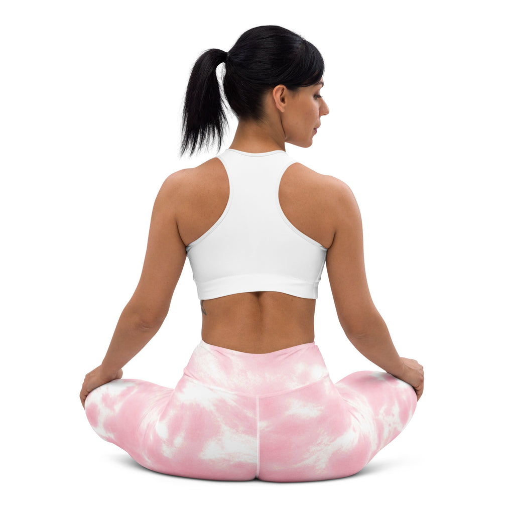 Women’s pink and white tie dye buttery soft yoga leggings designed for comfort and flexibility during workouts