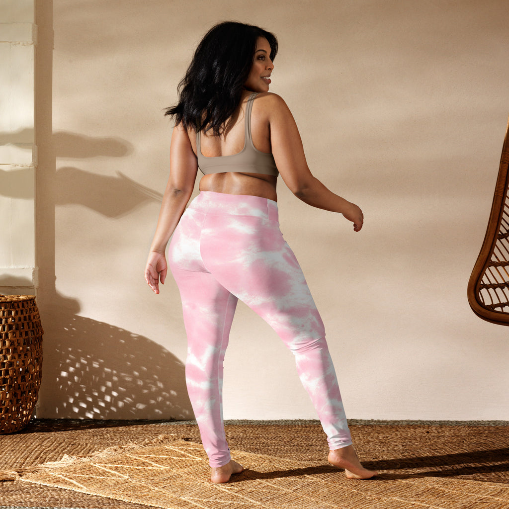 Women’s pink and white tie dye high waisted buttery soft yoga leggings for comfortable activewear